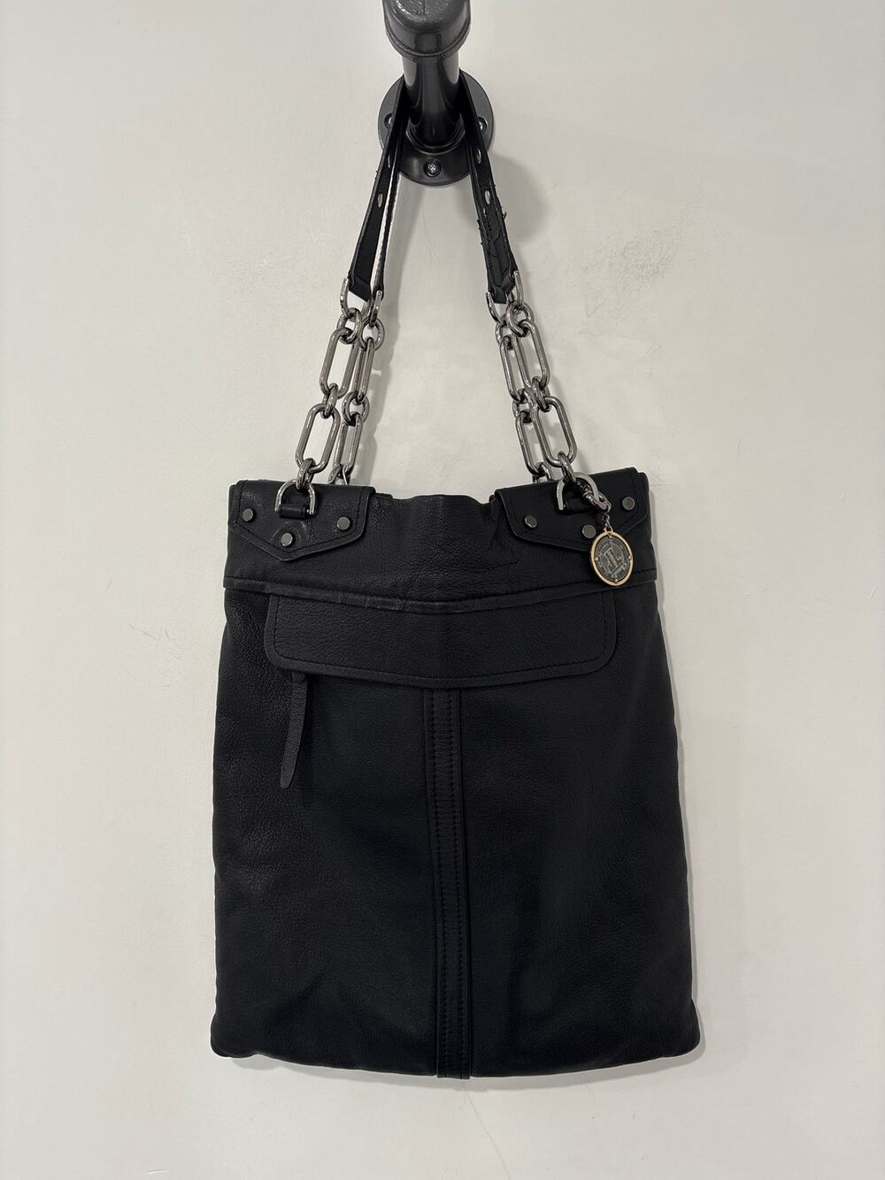 Lanvin Leather Chainlink Strap Tote Black